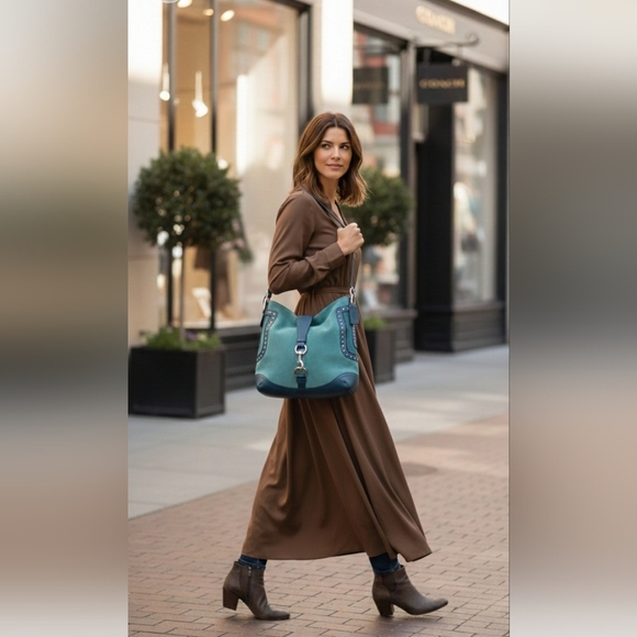 Coach 2006 Hamptons Suede Hobo Bag Teal Blue with Silver Hardware - Picture 3 of 14